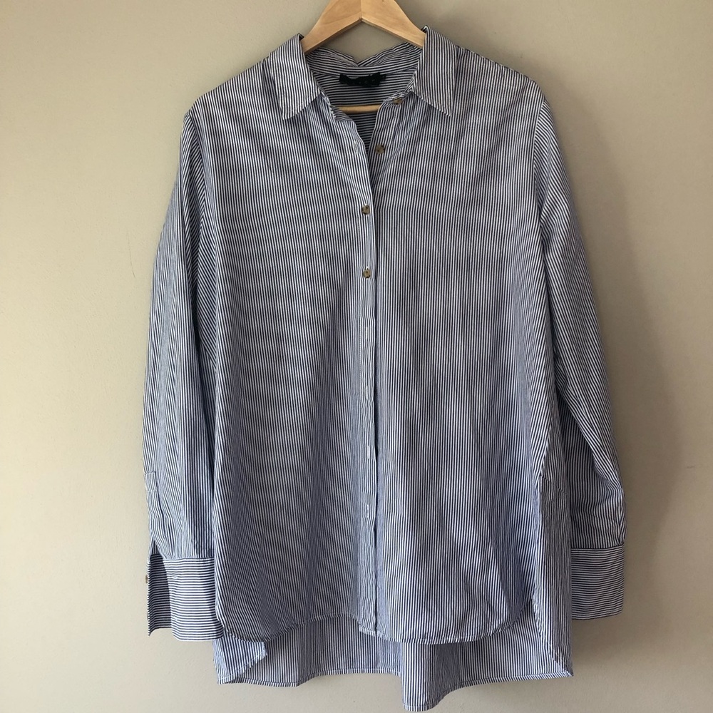 Hatch The Classic Buttondown, Navy/White microstripe, maternity, size 3/large